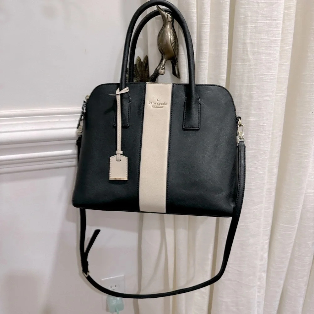 Kate Spade Cameron Street Racing Stripe Margot Crossgrain Leather Black White Pu - Picture 9 of 12